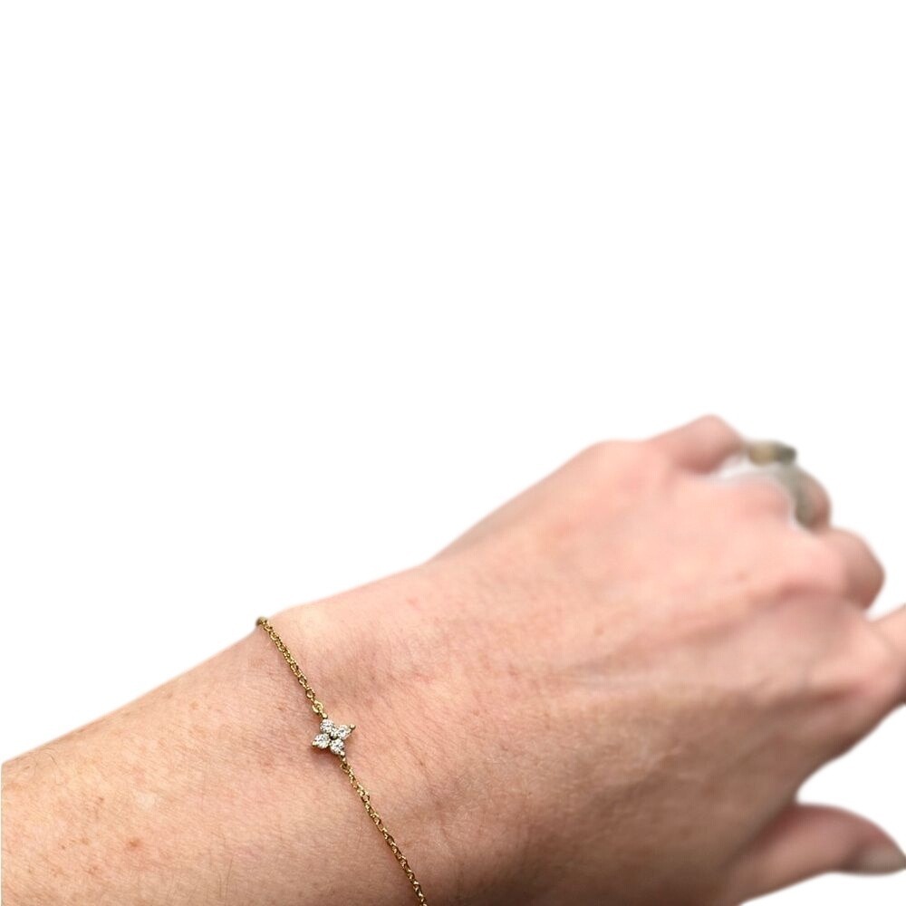 S925 Gold Flower Cubic Zirconia Dainty Chain Bracelet Minimalist Adjustable